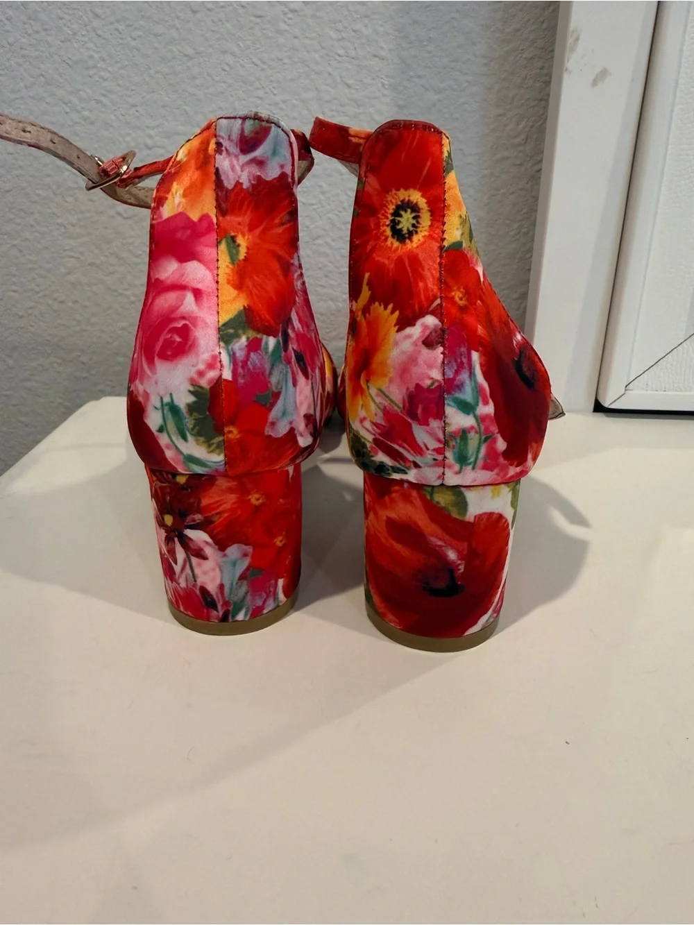 Betsey Johnson Red Floral Bow Ankle-Strap Heels